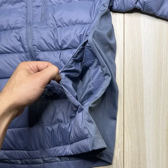 Eddie Bauer 550 Down Puffer Jacket Mens Medium Gray Hooded Lightweight Packable - Picture 11 of 14